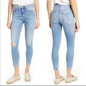 Rag & Bone High Rise Ripped Skinny Jeans Light Blue Size 24
